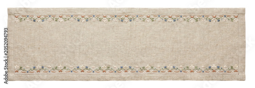 rectangular linen table runner with delicate floral embroidery borders