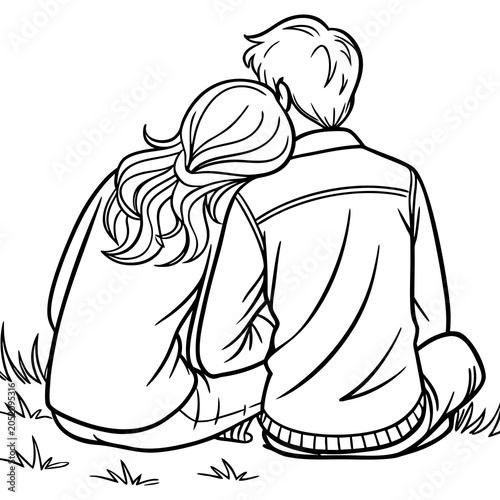 Peaceful Couple Line Art Illustration Elegant Romantic Minimal Design Modern Love Scene Artwork Concept