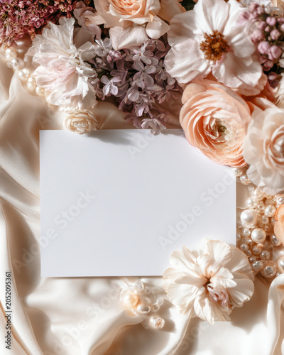 Floral background blank card pastel flower silk fabric wedding invitation gentle floral
