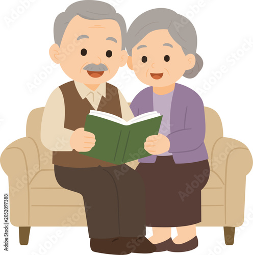 Grandparents reading a book