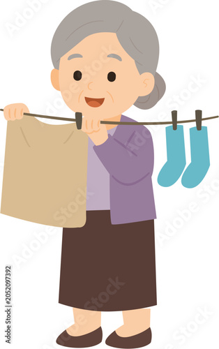 grandmother drying clothes