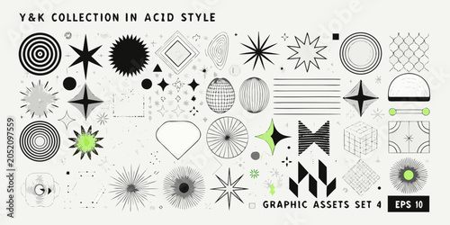 Y2k Acid Graphics Vector Collection With Geometric Shapes And Lines