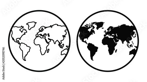 Фотография Global map of world in circular frame icon in outline and solid black styles for