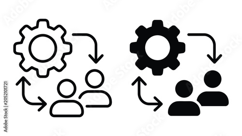 Φωτογραφία Teamwork process icon with gear and circulating arrows around two people for col