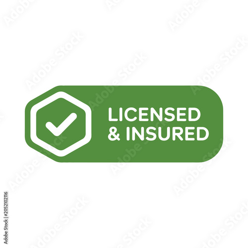 Bild auf Leinwand Green licensed and insured badge with checkmark guarantee symbol
