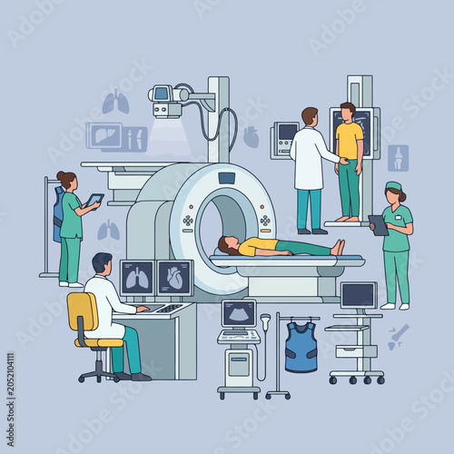Medical professionals perform diagnostic imaging scans on patients