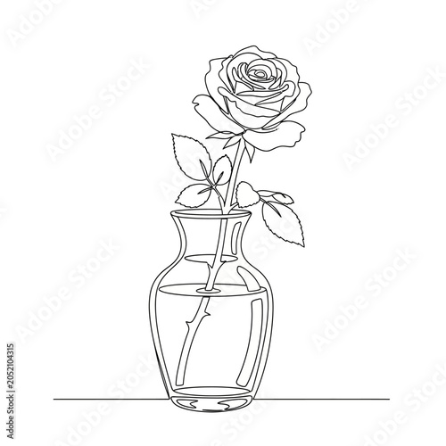 Minimalist Rose in Glass Vase - Continuous Line Drawing