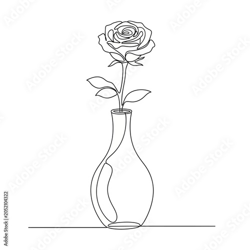 Minimalist Rose in Vase Line Art Illustration