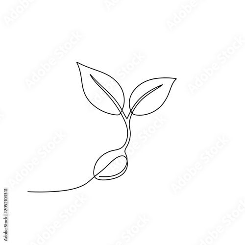 Minimalist Seedling Line Art on White Background