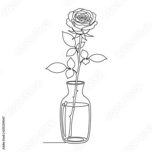 Minimalist Rose Line Drawing in Glass Vase