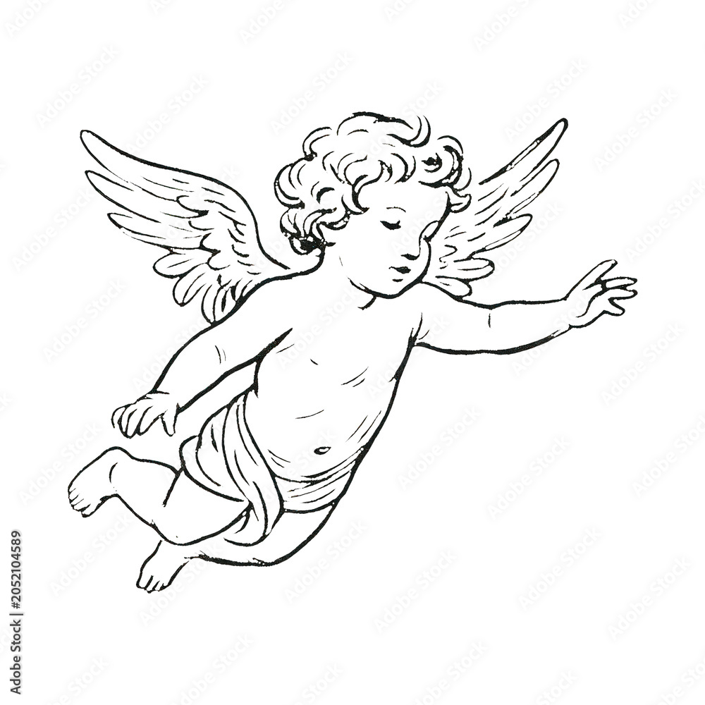 Obraz premium PNG Cherubic angel sketch in flight.