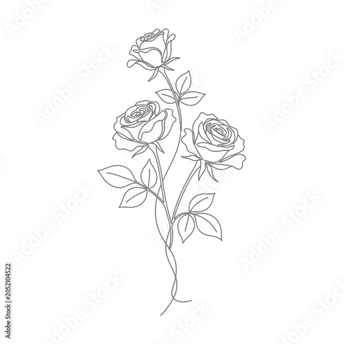 Minimalist Rose Line Art Illustration - Delicate Floral Stem