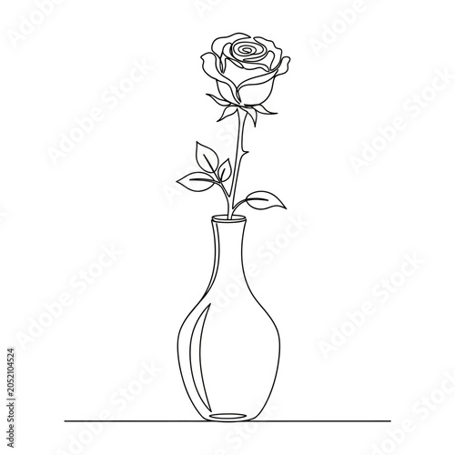 Minimalist Rose in Vase, Continuous Line Art