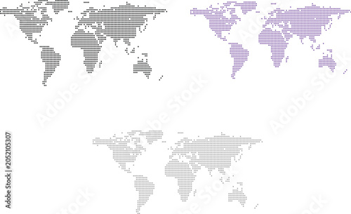 World map pixel art three color variations abstract global background