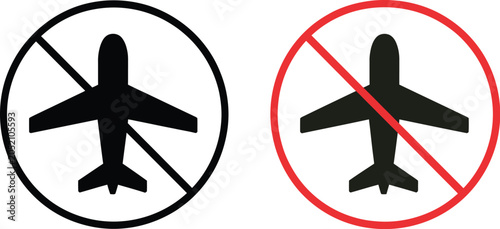 Photos No Fly Zone Sign Collection, Thin Linear Outline Icon Pack for Aviation Restrictions and Airspace Safety