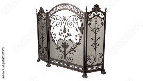 Photos Ornate vintage black metal fireplace screen guard protector on a transparent bac