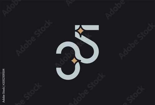 Number 35 Logo, Number 35 with star combination, flat design logo template , vector illustration