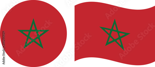 Schilderij op canvas Morocco flag icon and waving flag symbol, national emblem of moroccan state