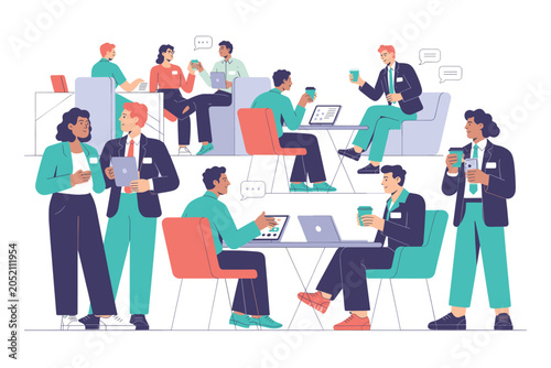 Business people networking and collaborating in a modern office or coworking space vector illustration