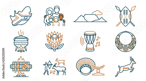 South African Cultural Icons and Symbols Illustrated