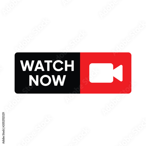 Watch now button with play icon red and black design element