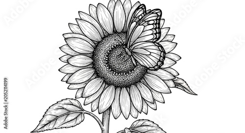 Foto Sunflower with butterfly on it.