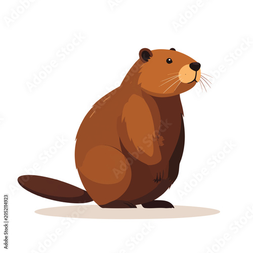 Cute cartoon beaver standing isolated on white background.