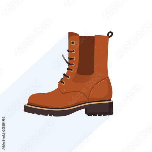 Stylish brown leather lace up boot isolated on white background.
