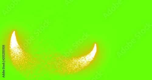 Golden star trail flying around with twinkling particles floating in the air. Gold dust particles glowing moving on green background overlay.