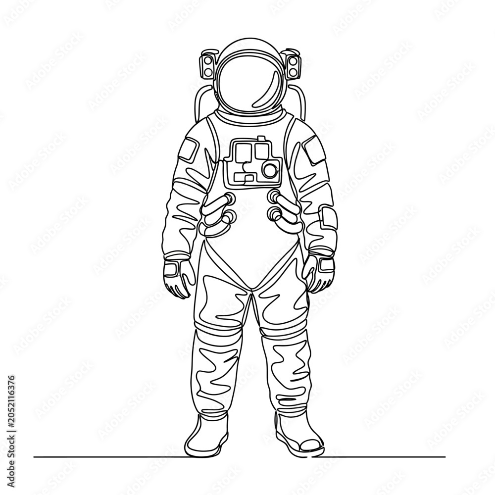 Naklejka premium Astronaut in One-Line Art on White Background
