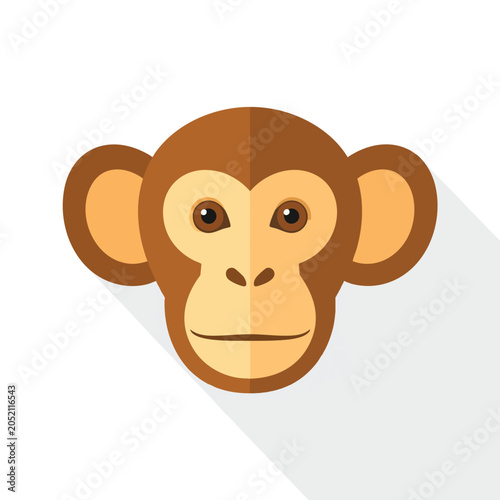 Flat design monkey head icon with long shadow.
