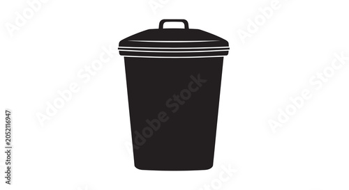 Foto Trash Can Silhouette On White Background Minimalist Vector Graphic