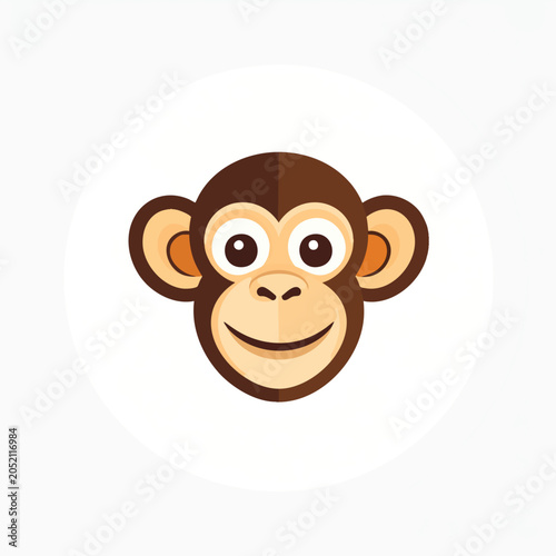 Cute cartoon monkey head flat vector icon.