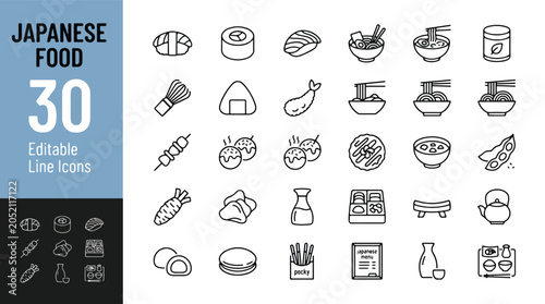Bild auf Leinwand Japanese food and cuisine line icon set