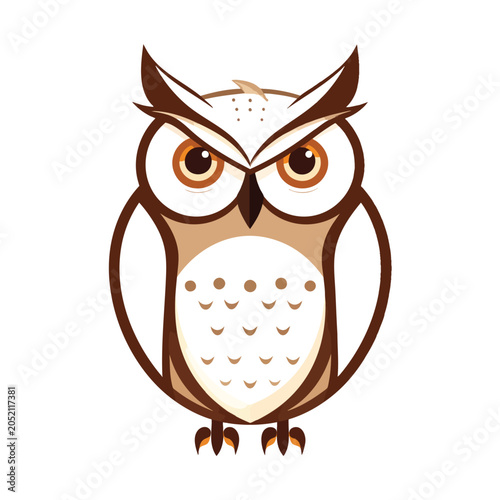 Stylized vector illustration of a wise brown owl looking forward.