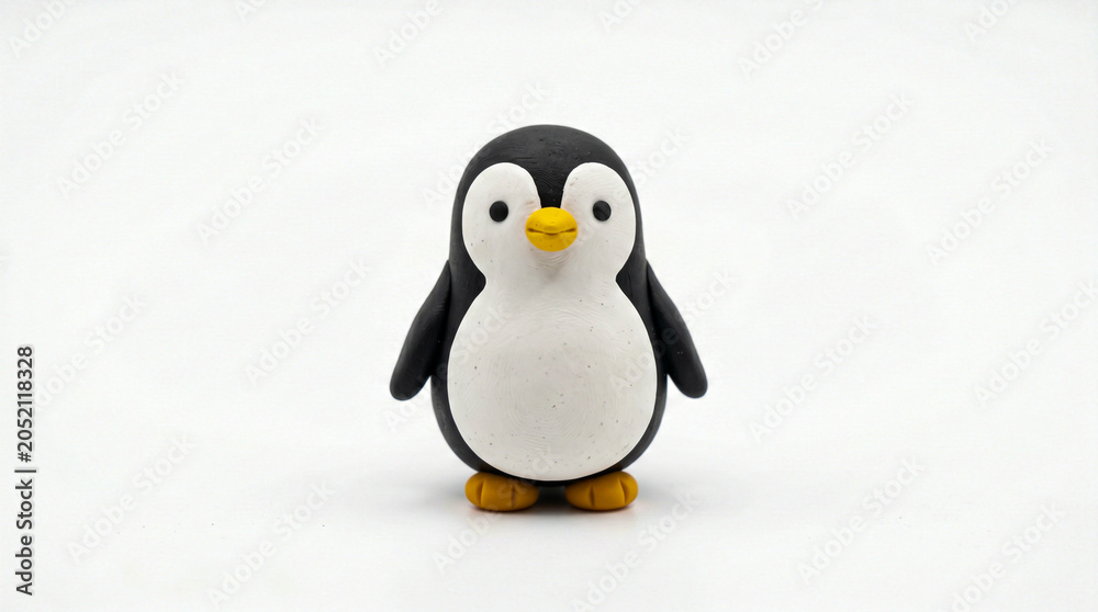 Fototapeta premium Tiny Clay Penguin Figurine with Yellow Beak