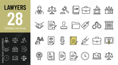 Cuadro en lienzo Lawyer legal services line icon set