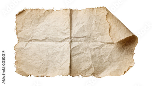 Crinkled old paper sheet with torn edges and fold lines