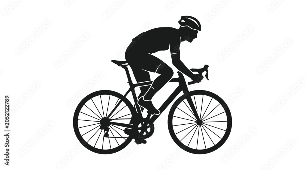 Fototapeta premium Cyclist silhouette riding bicycle, black and white sports graphic
