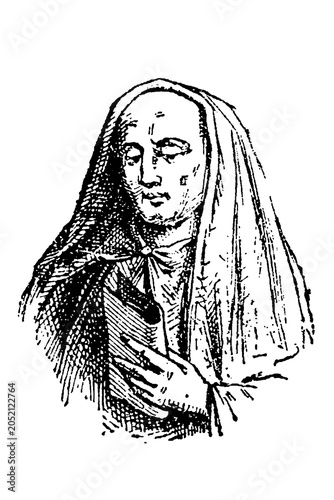 Tableau sur toile Suger (1082–1152), French abbot and statesman, Benedictine monk in hooded robe holding a book, contemplative solitude, old vintage illustration, 1897