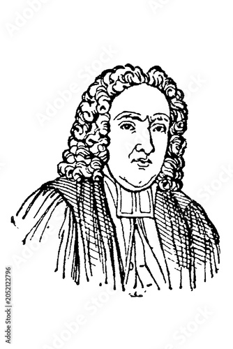Φωτογραφία Jonathan Swift, Irish satirist, half‑length portrait with curly hair, robe, and cravat, old vintage illustration, 1897