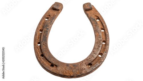 Old rustic metallic lucky horseshoe symbol object on a transparent background