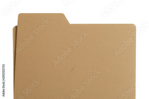 A single manila paper file folder with a tab, showing the textured surface of the cardboard, isolated against a solid dark background