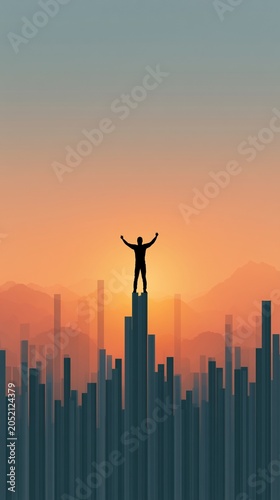 Financial Freedom and Investment Success Concept with Rising Stock Market Chart at Sunrise