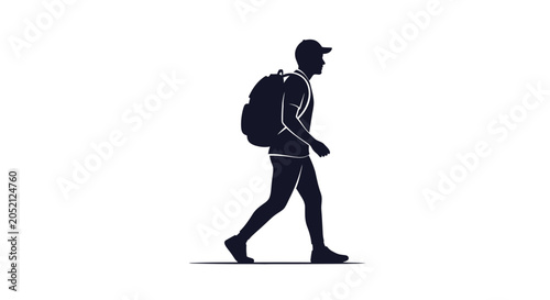 Schilderij op canvas Man walking with backpack on.