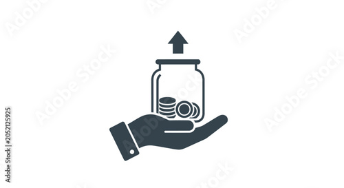 Photos Hand holding jar of coins rising.