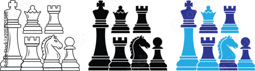 Cuadro en lienzo Chess piece icons collection with king queen rook bishop knight and pawn symbols