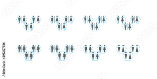 24 Restroom and Toilet Sign Line Icons Set - Male Female WC Bathroom Editable Stroke Vector Collection