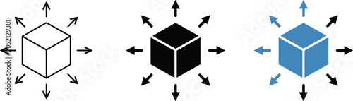 Product distribution icon vector illustration with cube and arrows for logistics and supply chain management.