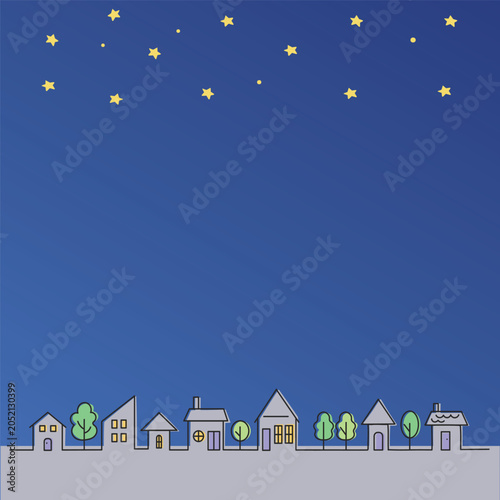 夜の街並みイラストテンプレート素材